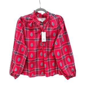 NWT PRINTFRESH On the Books Blouse in Red Nostalgia Plaid Large L